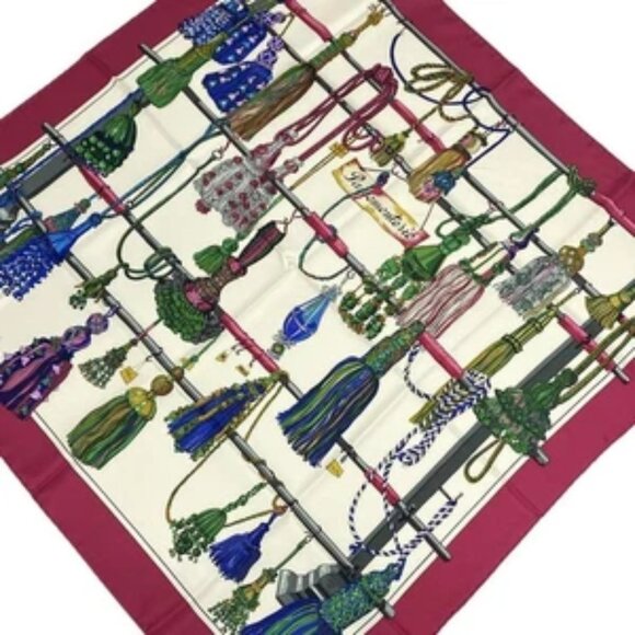 HERMES Carre 90 - White Bordeaux Multi Scarf 272-071725 - Picture 1 of 6